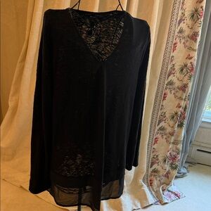 Alfani Black V-Neck Sheer Layered Pullover